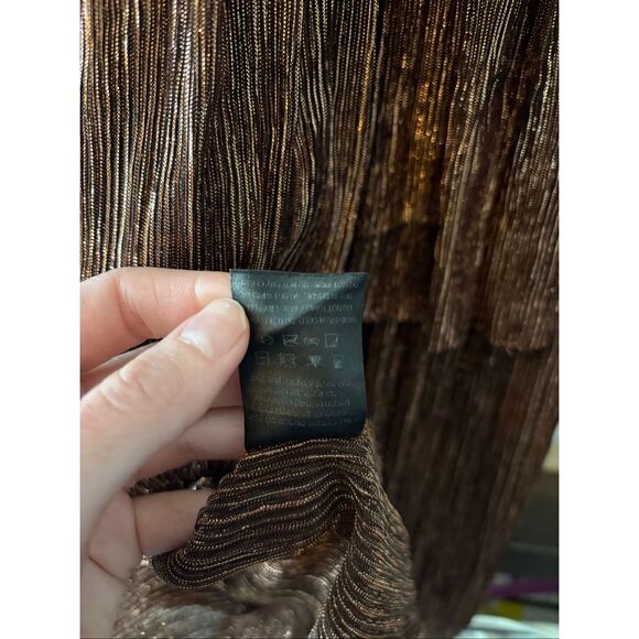 Sabina Musayev Carry Long Sleeve Bronze Metallic Tiered Midi Dress No Belt XS - Picture 11 of 11